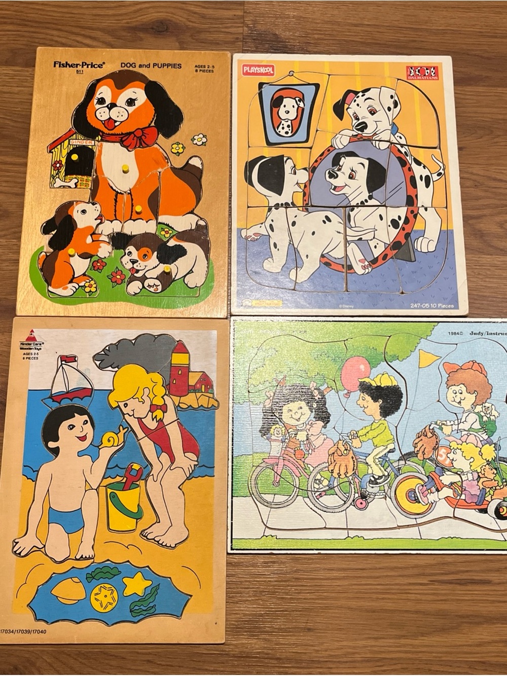 4 Vintage PLAYSKOOL Wooden Puzzles Disney Fisher-Price Kinder Care Wood Puzzles
